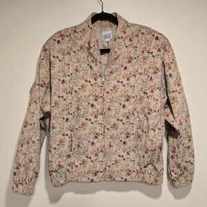 Vintage Corduroy Cottagecore Bomber Jacket Floral Medium Womens Full Zip 80s 90s